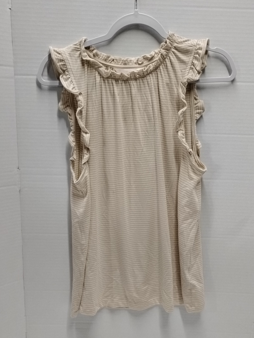 LC Lauren Conrad Cream Stripe Ruffle Trim Tank Top